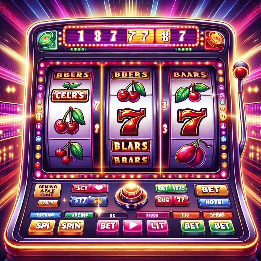 Slot machine with winning sevens and cherries.