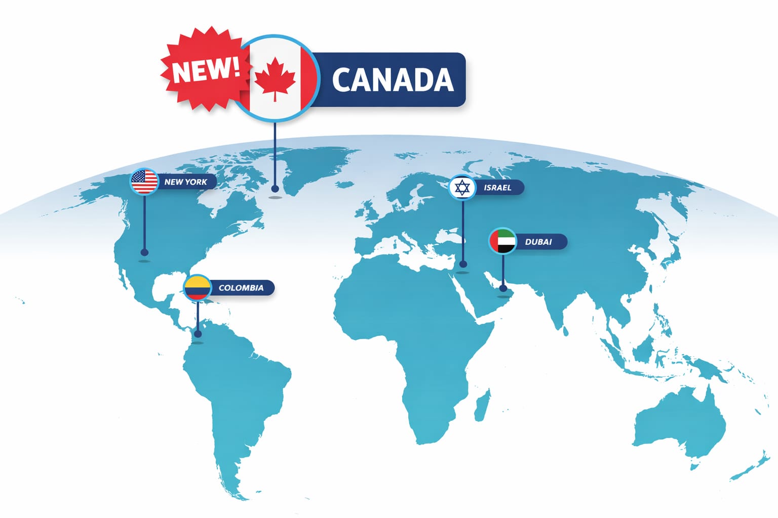 World map highlighting Canada and other locations.